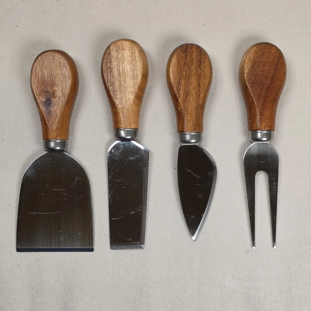 Cheese Board Set w/ Slate Tray & 4 Tools Wood Charcuterie Serving